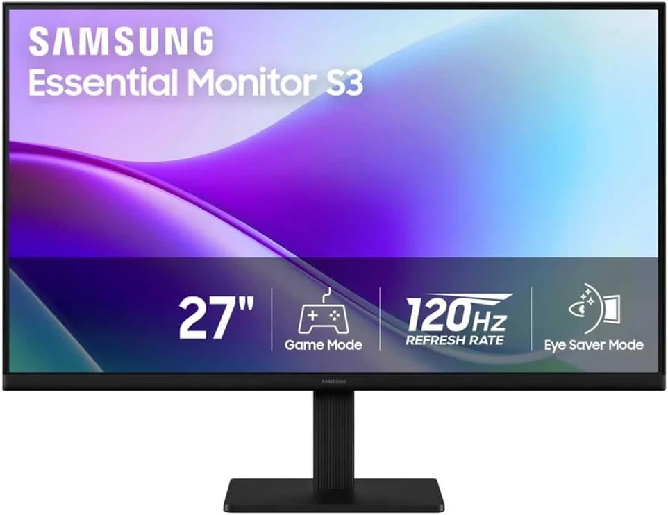Samsung S3 Essential 27" FHD IPS Monitor, 120Hz, 5ms, Slim Design, Black, LS27F32DGANXZA (Renewed)