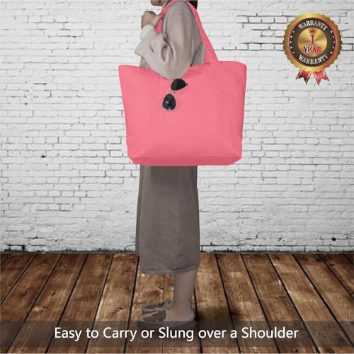 Image of TOPDesign 1-Pack Canvas Tote Bag with an External Pocket, Reusable Grocery Shopping Bag, Top Zipper Closure, Daily Essentials (Rose Pink)