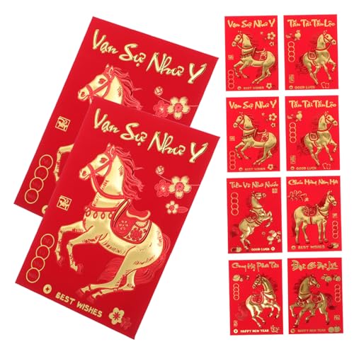 Enveloppes rouges chinoises au design unique et texture délicate pour l'Année du Cheval