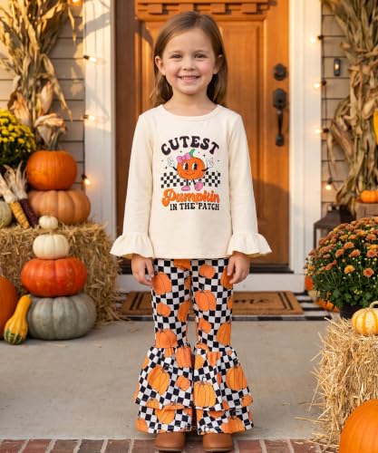 Image of Unique Baby 2 Piece Girls Double Bell Bottom Leggings Outfit with Long Sleeved Shirt Kid and Toddler Clothes Set