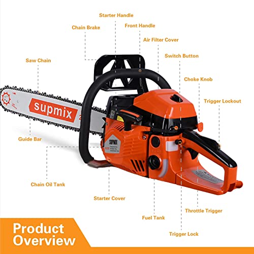 62cc Gas Chainsaw 20 Inch Gas Powered Chainsaws 2-Cycle Petrol Handheld Gasoline Chain Saw Power Saws for Cutting Wood Tree Trimming