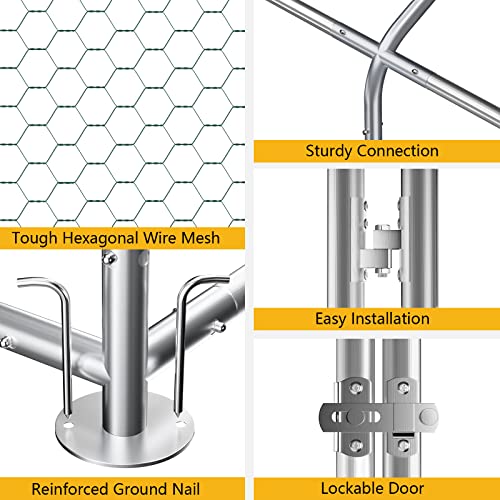 Large Metal Chicken Coop, 26FT Walk-in Chicken Runs for Yard with Waterproof & Anti-UV Cover for 30-40 Poultry, Galvanized Mesh & Security Lock, Heavy Duty Dog Kennel Outside Outdoor, Duck Rabbit Cage