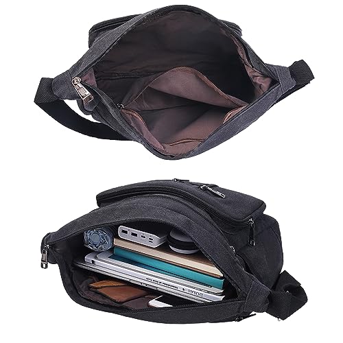 BOMKEE Canvas Messenger Bag, Satchel Bag Vintage Canvas Shoulder Bags Crossbody Laptop Side Bag for Work School Travel3