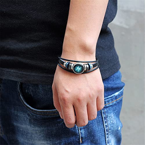 2Pcs Multilayer Constellation Zodiac Leather Bracelet for Women Men Handmade Woven Zodiac Sign Wrap Wristband Bracelet Couple BFF Birthday Jewelry3