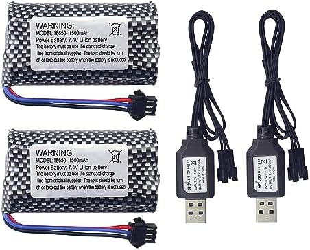 2PCS 3.7V 2000mAh SM-2P Lithium Battery With USB Charger - For DE68 DE44 DE45 RC Toy Cars, Trucks & Tanks