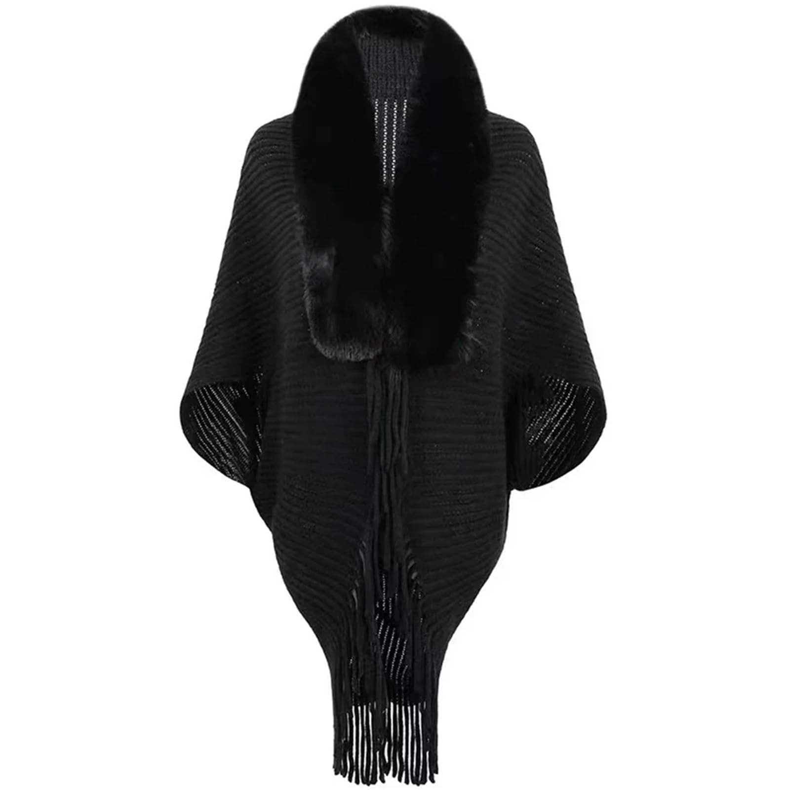 Poncho Donna Poncho Lungo Invernale con Nappe Larghe, Stile Streetwear, da Donna, Cardigan, Soprabito, Caldo, Lavorato a Maglia, in Pelliccia Sintetica
