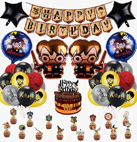 Harry decoraciones de la fiesta de cumpleaños, mago de la fiesta de cumpleaños de decoración Set, decoración mágica con la bandera, Potter globos de papel de aluminio Mago de decoración Cover