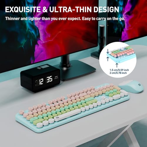 Image of Pink Green Wireless Keyboard and Mouse Combo,Cute Bubble Key,for PC Laptop | Aesthetic Round Keys,Retro Typewriter Style,Clicky Sound,2.4GHz USB Receiver,Full-Size with Number Pad for Computer Desktop