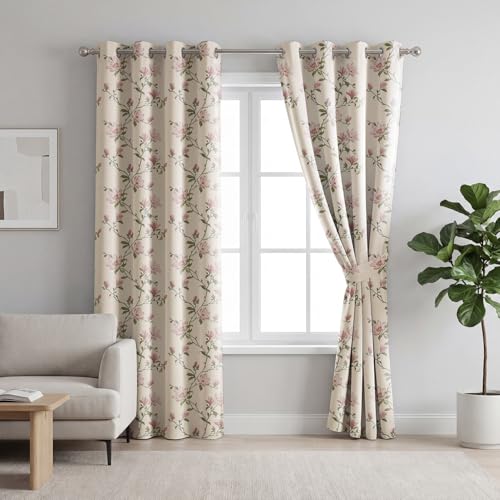 Image of LINENWALAS Printed Blackout Curtains for 6 Feet Window | Set of 2 | Floral Printed Drapes | Thermal Insulated, Room Darkening Panels with Grommet Hanging for Living Room (Velora)