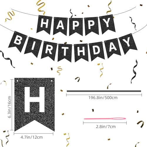 Image of Hooqict Black Happy Birthday Banner Sign for Backdrop Black Birthday Decorations for Men Women Party Supplies Wall Door Banner Garland Bunting Flag