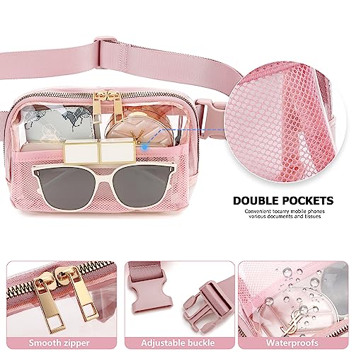 Image of Clear Fanny Pack Stadium Approved Belt Bag, Clear Purse for Stadium Events | Adjustable Strap Water-resistant Waist bag Clear Purse for Travel Workout Running Hiking(Pink)