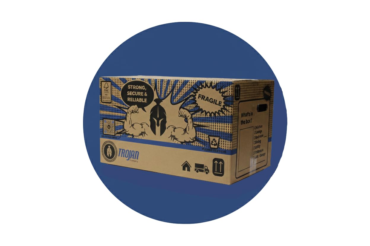 Trojan Home Moving Kit Large - Contains 10 Strong Packing Boxes 51x29x29cm, Clear Packaging Tape, 25m of Green Bio Bubble Wrap and 1 Sharpie Pen - House Moving Essentials