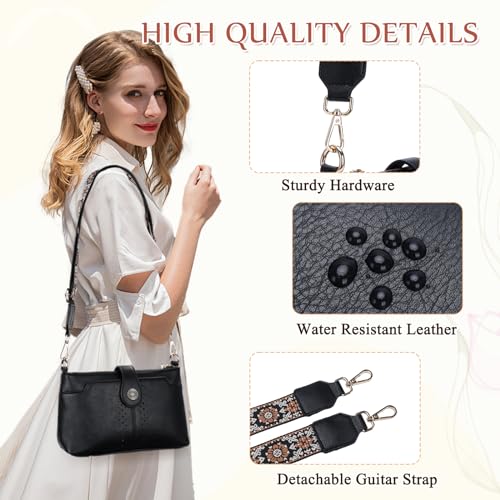 VASCHY Crossbody Bag Purse for Women, Fashion Soft Vegan Leather Small Shoulder Handbag with Detachable Guitar Strap4
