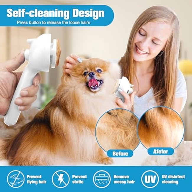 Steam Brush for Cats,4 in 1 Cat Steam Brush,Self-Cleaning Slicker Brushes for Dogs,Pet Spary Hair Removal Comb for Grooming Massage,Recharegable Cat Dog Hair Remover for Long&Short Haired Dogs White-wp4KpigR