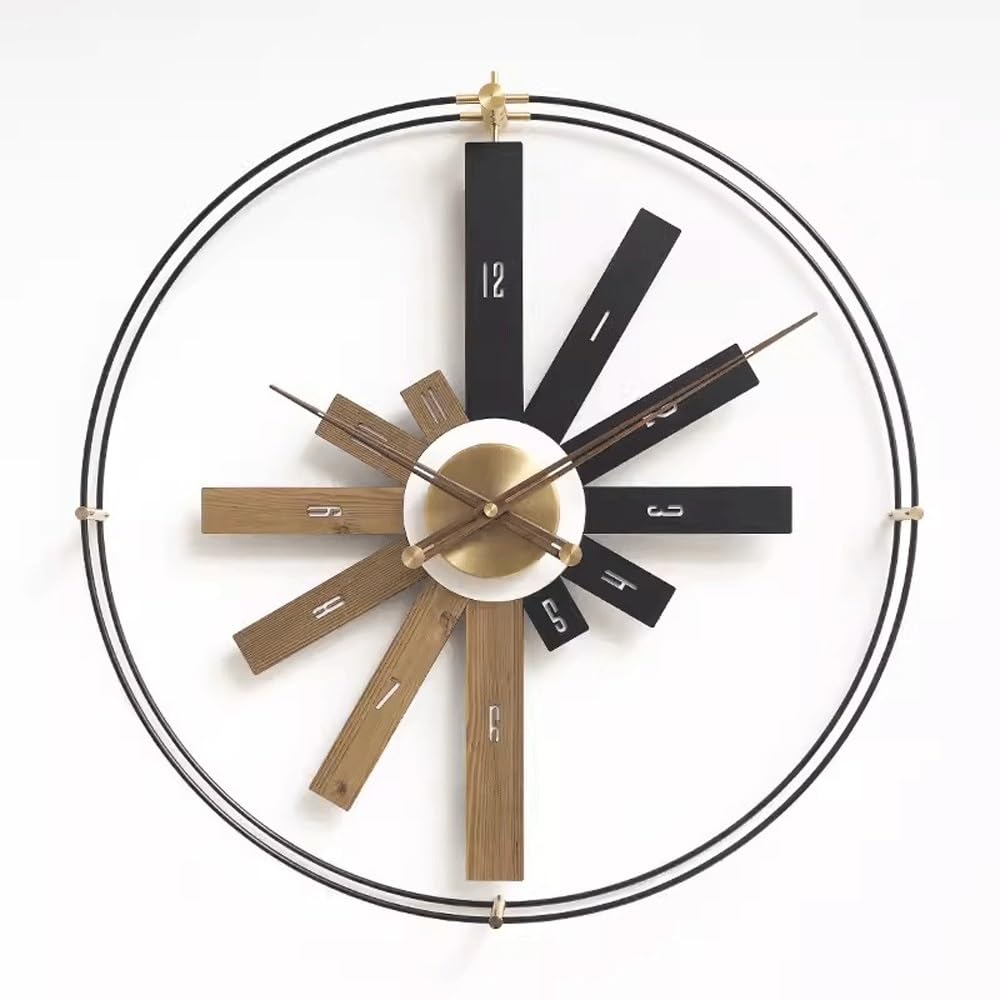 J9V4G6S3B5 Analogue Wall Clock Non Perforated Art Wall Clock, Luxurious Dining Room, Light Decoration Painting, Suitable for Living, Study, Bedroom for Room Decoration(Bruin)