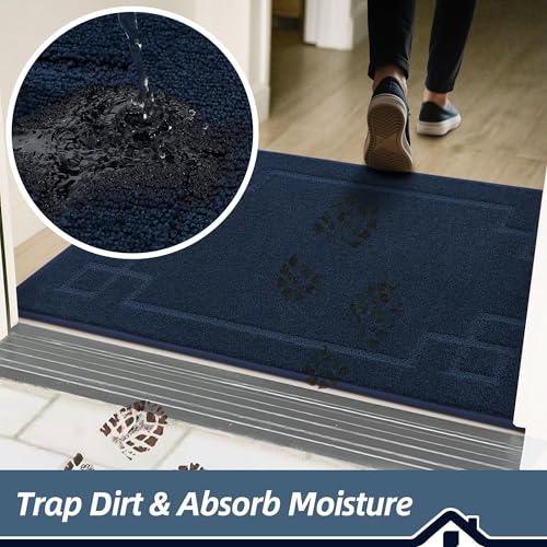 Image of BEQHAUSE Door Mat 32 inch x 48 inch, Non-Slip Door Mats Indoor Washable, Navy Blue