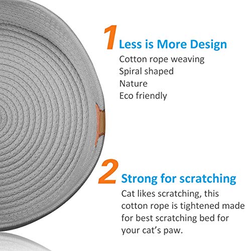 Cat Bed Basket Nest Round Cotton Rope Woven Warm Medium,Pet Sleeping Bed House Cute Fun Scratcher Scratching Scratch Mat Pad for Puppy Small Dogs Indoor Play Eco Washable Winter Summer (Gray) - Image 4