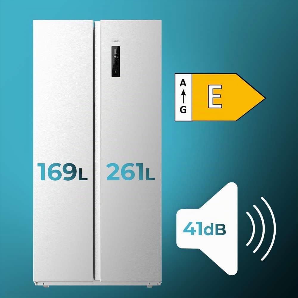 Cecotec Frigorífico Americano 2 Puertas Bolero CoolMarket SBS 430 Inox E. Side by Side de 430 L, Altura 176 cm y 84 cm Ancho, Sistema Multi Air Flow, Total No Frost, Motor Inverter Plus
