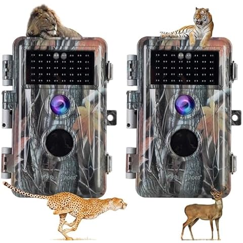 BLAZEVIDEO 2-Pack Trail Game Cameras 48MP 1296P Video No Glow Night Vision 110° Field of View Motion Activated IP66 Waterproof for Outdoor Wildlife Hunting, Animal Observation, Backyard Security Cover