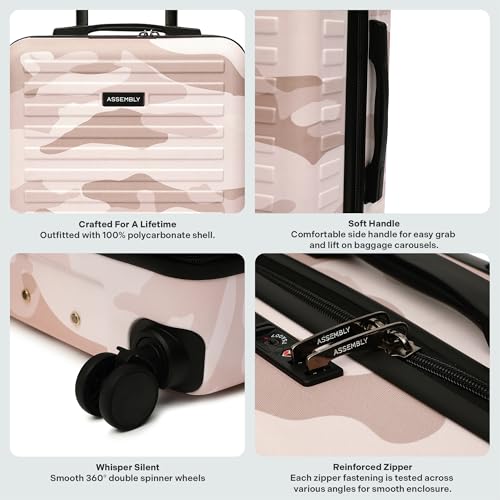 Image of Assembly Stark Hard Luggage 24 Inch (63 cm) Check-in Medium Luggage Trolley Bag, Unbreakable Polycarbonate Camo Print, TSA Lock, Silent 8 Spinner Wheels, Hard Shell Travel Suitcase Peach