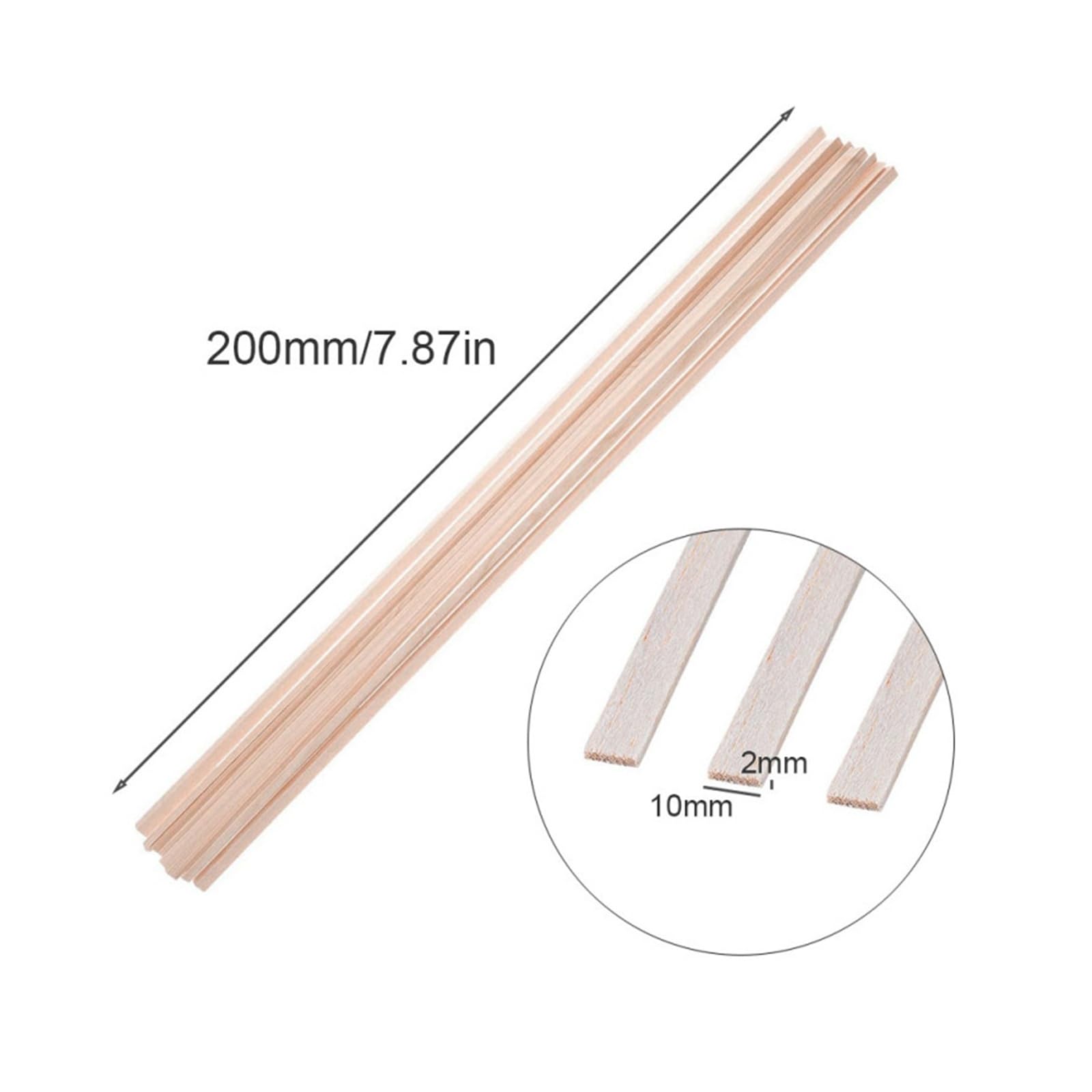 20/50 tiras de madera de balsa para tallar, para manualidades, modelo cuadrado, juguetes de construcción, tallado, artesanía, accesorios de bricolaje, palos de madera de 2-5 mm (2 x 10 x 200 mm, 50
