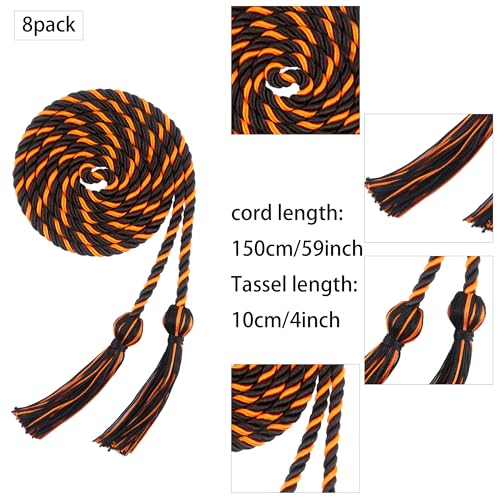 Image of Trounistro 8 Pieces Graduation Cords Yarn Honor Cords with Tassel for College Graduation Students (Black with Orange)