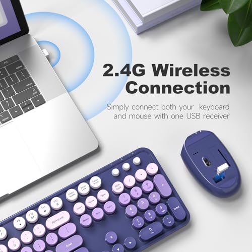 Image of KNOWSQT Wireless Keyboard and Mouse Combo - Purple-Gradient Colorful 2.4G Typewriter Full-Size Cute Keyboards - USB Receiver Plug and Play, for Computer, PC, Laptop, Desktop, Windows