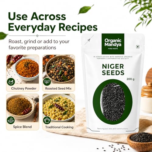Image of Niger Seeds 200g - Ramtil Nyjer Seeds (Food Grade) | NPOP Certified, High Protein & Fibre, Omega 3 & 6 Rich Seeds by Organic Mandya
