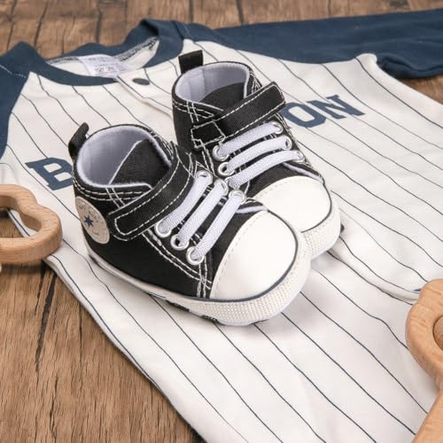 Image of Unisex Baby Girls Boys Canvas High-top Shoes, Newborn Infant Anti-Slip Soft Sole Frist Walking Breathable Sneakers