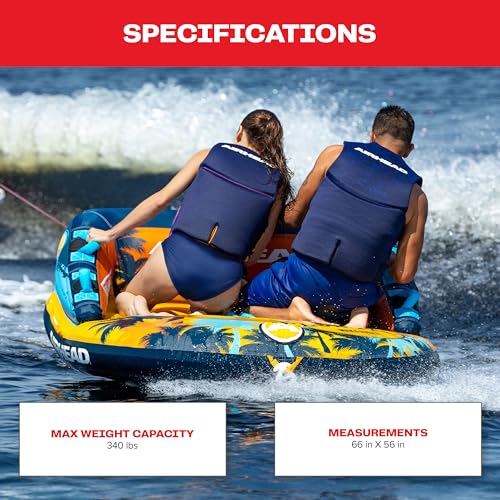 Image of Airhead Mable Towable Tube for Boating, 1-4 Rider Inflatable Boat Tube for Water Tubing, Heavy Duty Full Nylon Cover, EVA Foam Pads, Dual Tow Point, Patented Speed Safety Valve