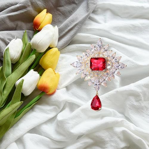 Image of Crystal Pearl Flower Brooches Pins Fashion Beautiful Created Rhinestone Floral Brooch Good Idea for Party Dance Wedding Banquet for Elegant Women Girl