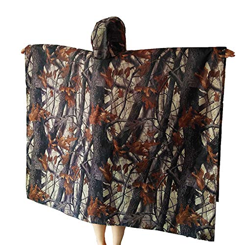 Yesloo Poncho imperméable multifonctionnel extra-long 3-en-1, unisexe, tapis de sol pour tente, bâche pare-soleil, cape imperméable camouflage pour pique-nique en camping e chasse (Feuilles) Cover