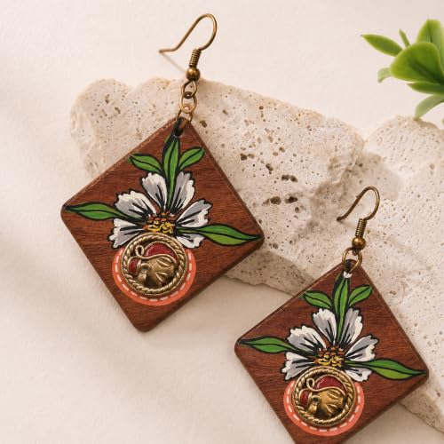 Image of Handcrafted Tribal Wooden Earrings Collection for Women - Butterfly, Princess & Modern Geometric Statement Designs
