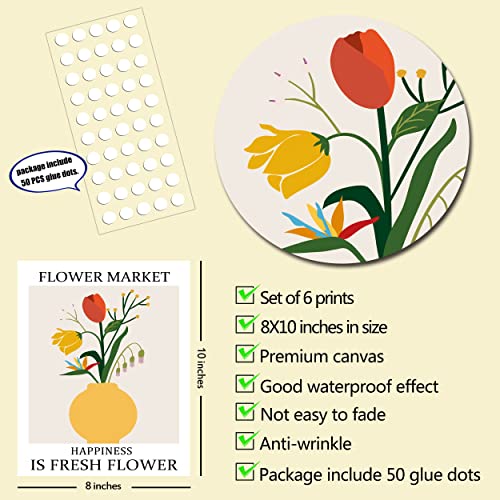 Luodroduo Flower Market Poster Print Set Of 6 Floral Art Home Decor Canvas Wall Art Decor Abstract Minimalist Pictures Aesthetic Vase Art For Living Room Bedroom Decoration (8"X10" Unframed) #TOP1