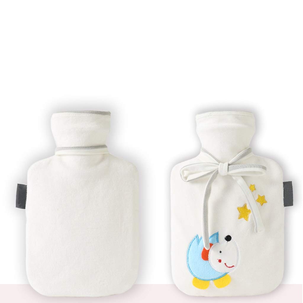 SKUZA Wärmflasche, Kleine Wasserinjektions-Wärmflasche mit süßem Deckel, Stickerei, Flanell, Wärmbeutel, Handwärmer, Geschenk for Frauen und Mädchen (Color : Blue) (Color : White)