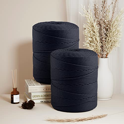 Image of ZUEXT Macrame Cord, Navy, 4mm x 547yds Cotton String Macrame Yarn | Natural Handmade, 4 Strands Twisted Cotton Rope, for Craft Wall Hanging Weaving Tapestry Dream Catchers Hanger DIY Gift, 500m