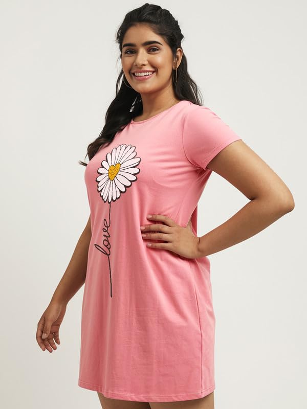Image of Fflirtygo Women's Cotton Nighty | Printed Knee Length Nighty | Short Sleeve Nighty | Short Nightdress | Long T-Shirt | Regular Fit Night Gown | Nightwear | Sleepwear & Casual Wear Nighty