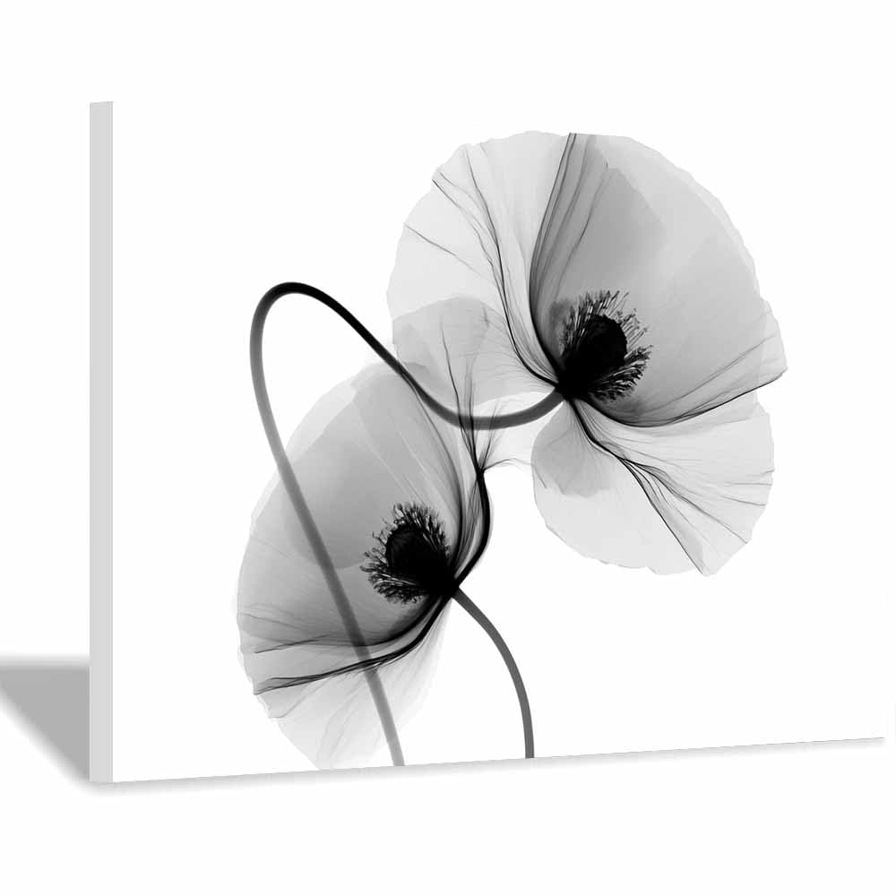 HOQIU Black Grey And White Wall Art Monochrome Poppies canvas wall art, painting and decor, for Living Room Bedroom Home Decoration(Multicolor)-60x80cm Framed