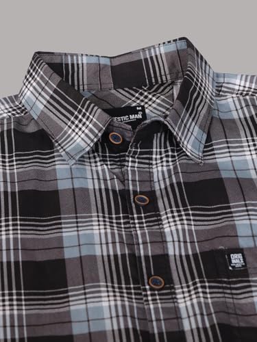 Image of Majestic Man Stylish Slim Fit Cotton Spread Collar Checked Casual Shirt