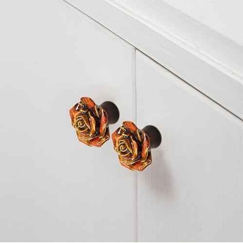 Miniatura 6 de Paquete de 12 pomos de cerámica con diseño de rosas vintage, tiradores vintage de cerámica con 3 tornillos de tamaño para armario de cocina,