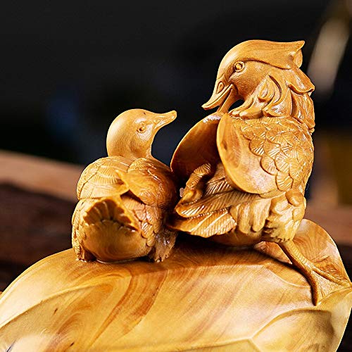 木製アヒル手彫り彫刻 2体セット