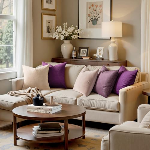 Image of MIULEE Pack of 2 Velvet Pillow Covers Decorative Square Pillowcase Soft Solid Cushion Case for Sofa Bedroom Car 24 x 24 Inch 60 x 60 cm Eggplant Purple