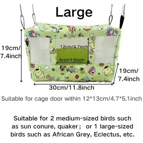Copfeu Large Spring Summer Breathable Bird Nest House, Bird Bed for Cage, Parrot Nest Snuggle Shed Hut for Four Seasons, Easy to Install for Quaker Lovebirds (Large,Green)