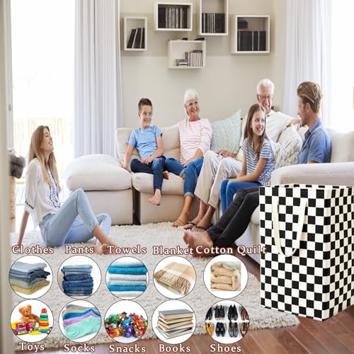 Image of Waterproof Laundry Hamper Collapsible Laundry Basket Leather Handle Laundry Bag Large Clothes Storage Toy Organization for Bathroom Bedroom Laundryroom College Dorms (HBG-888)