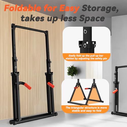 WATBKHE Power Tower Pull Up Dip Station Foldable, Pull Up Bar Station Adjustable, Multi-Function Home Gym, Strength Training Fitness Equipment (Black) - Image 6