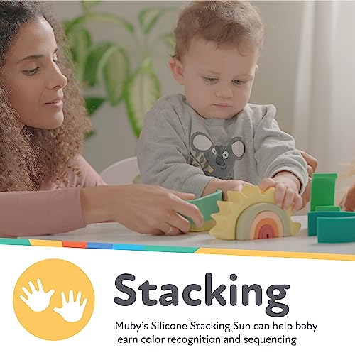 Image of Nuby Soft Silicone Stackable Sun Interactive Toy - 5-Piece Toddler Stacking Toy for Fine Motor Skills and Early Development - 12+ Months - Easter Basket Stuffer