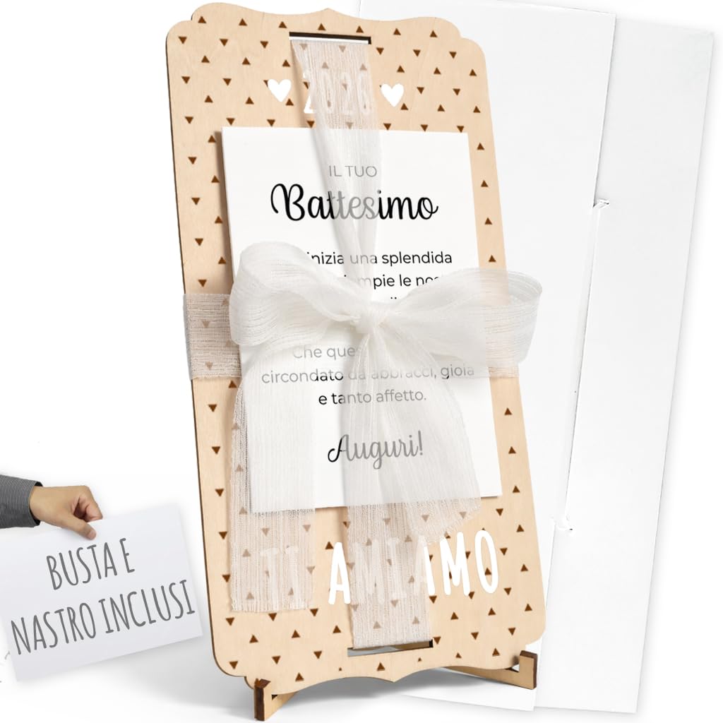 Battesimo carta personalizzata in legno nagu® regalo bambino fiocco busta supporto lettere foto