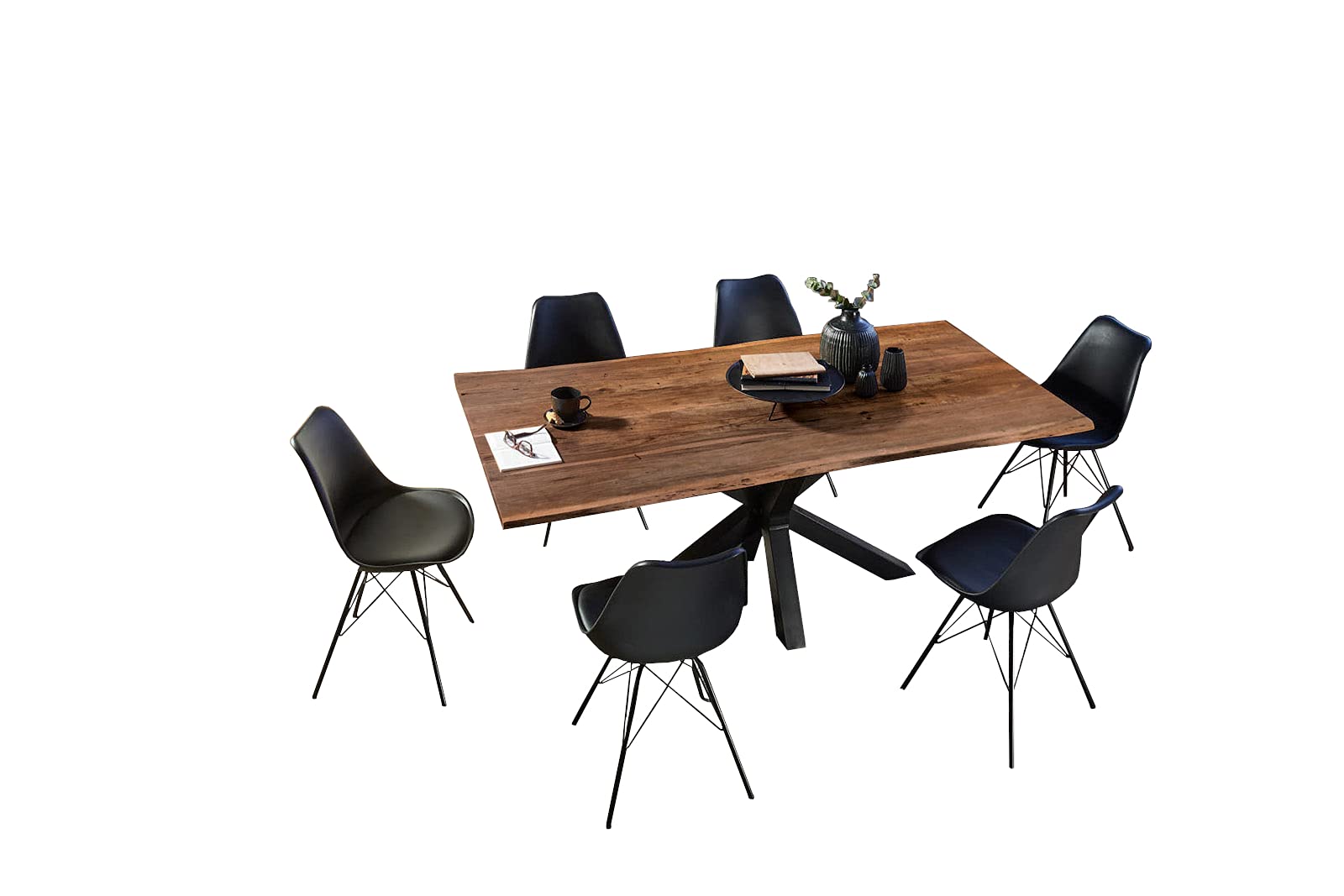 SAM Esstisch Toledo 160x85 cm Akazie nussbaum Baumkante Spider schwarz | Baumkantentisch massiv, Akazienholz nussbaumfarben, Esszimmertisch