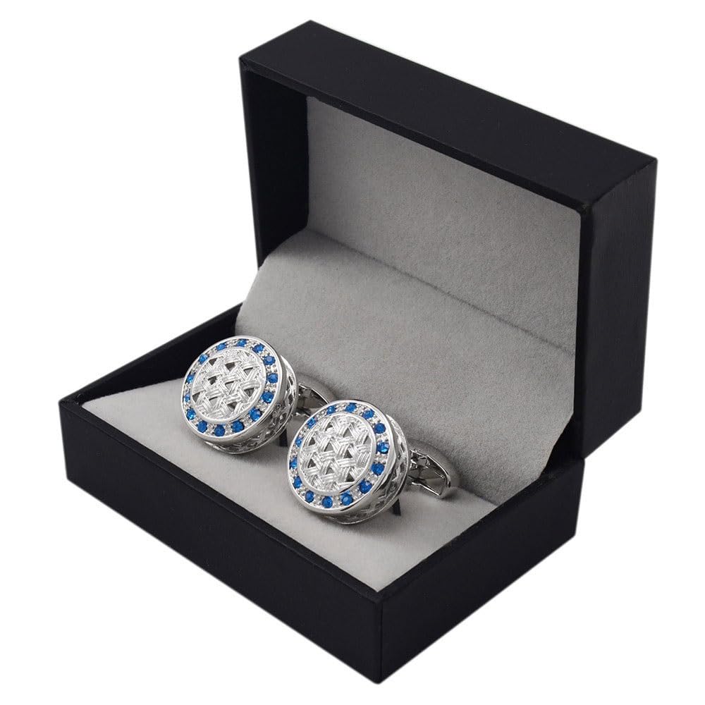 Gemelos de Camisa Francesa con Cristales ahuecados y Redondos, con Clavos en la Manga y Hebilla Exterior para puños de Negocios de Hombre Soltero.