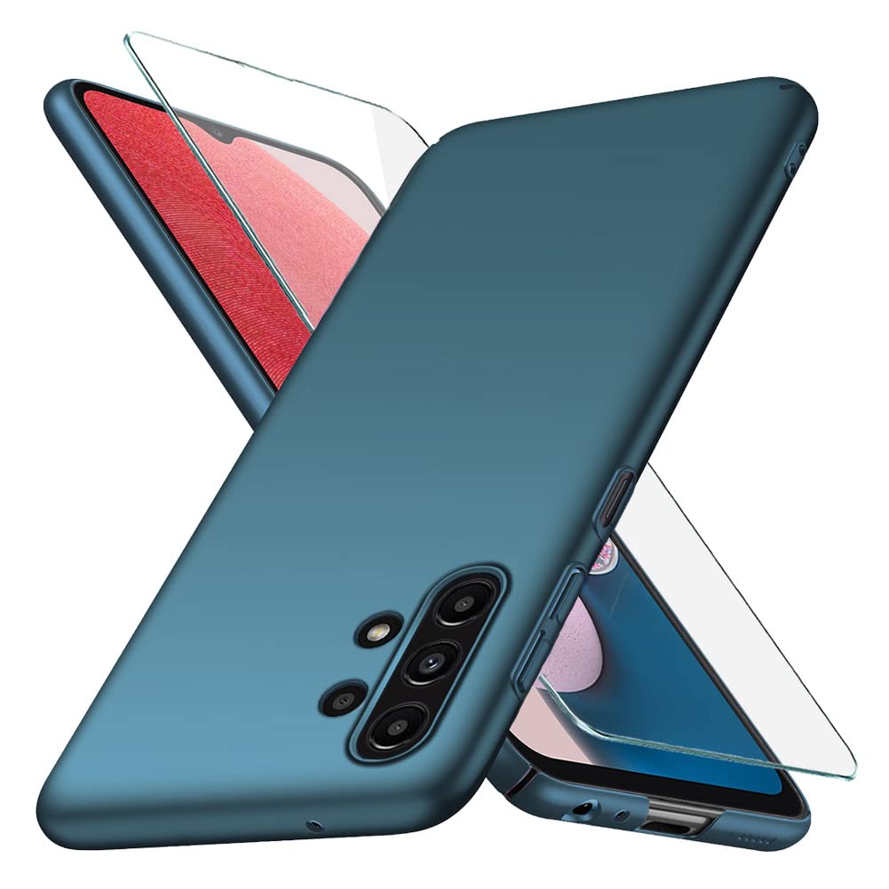 YIIWAY Compatible with Samsung Galaxy A13 4G Case + Tempered Glass Screen Protector, Blue Ultra Slim Case Hard Cover Shell Compatible with Samsung Galaxy A13 4G YW42645